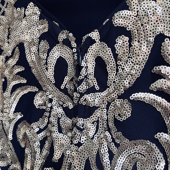 R&M Richards Womens Sequined Evening Navy Gold Maxi Gown Dress Size 6 - Picture 13 of 15